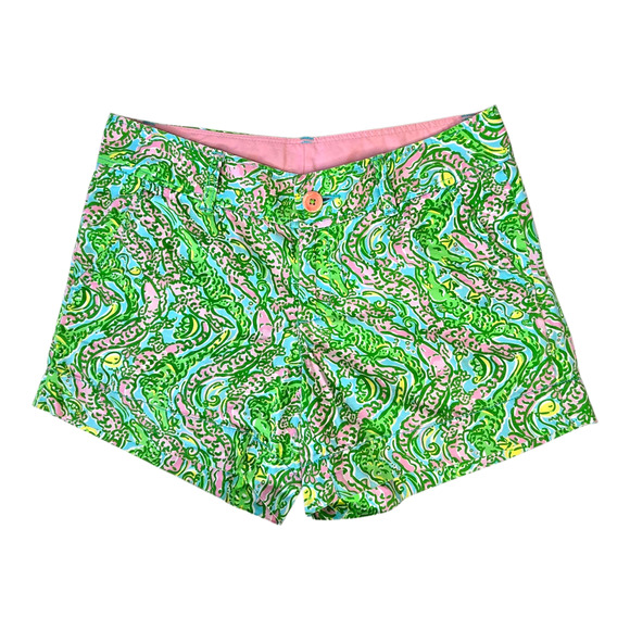 Lilly Pulitzer Chomp Chomp Alligator Print Knit Shorts Beach Vacation Size 2 - Picture 1 of 7
